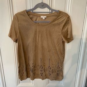 Taupe Suede Scallop Top